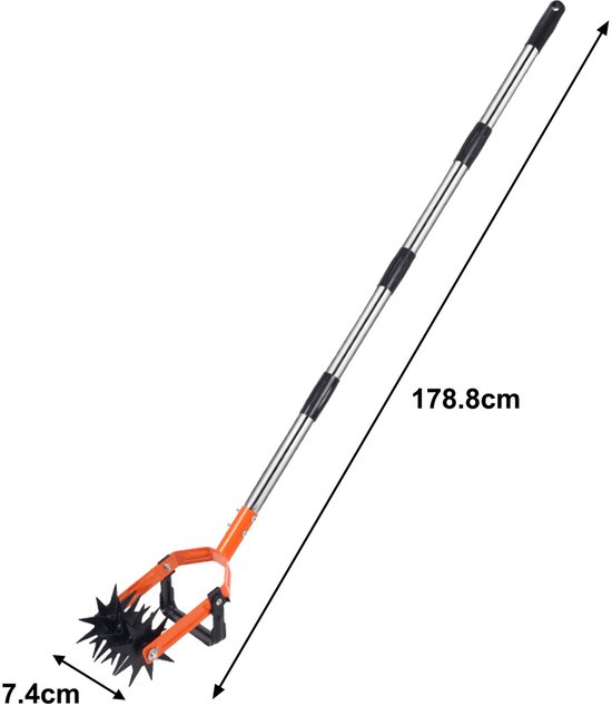Rotatiecultivator voor in de tuin, verstelbare handfrees met lange steel en stervormige rollende tanden, 2-in-1 onkruidverwijderaar en grondbeluchter voor gazononderhoud, gras opnieuw inzaaien, grond mengen, handmatige tuinfrees. — afbeelding 2