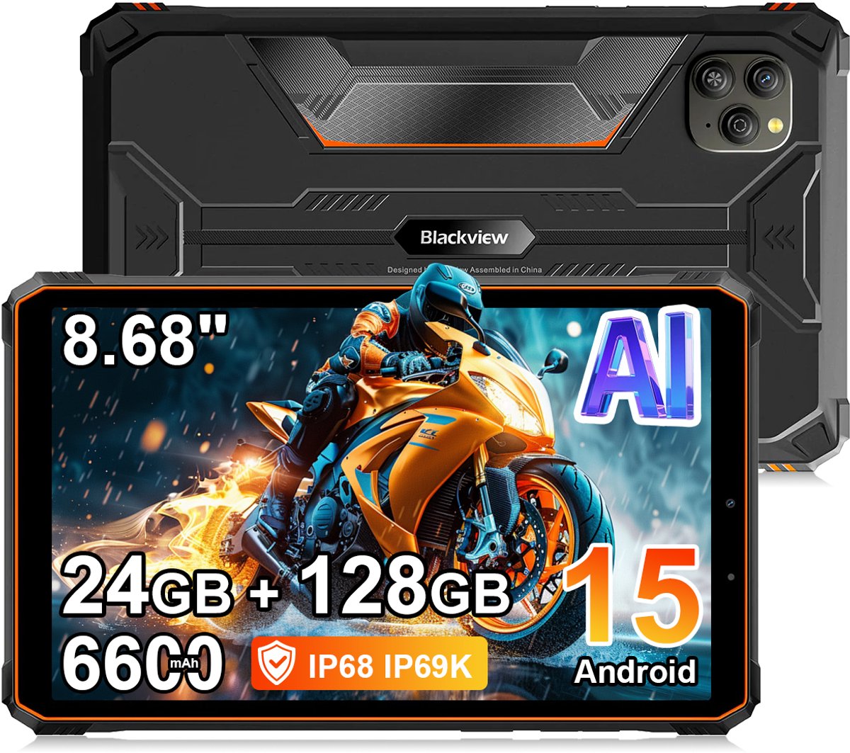 Tablet Blackview Active 5 - 24GB RAM - 128GB ROM - 8,68 inch - Android 15 - 6600mAh - BT 5,2 - Dual SIM 4G - IP68/IP69K - GPS - OTG - NFC - Oranje