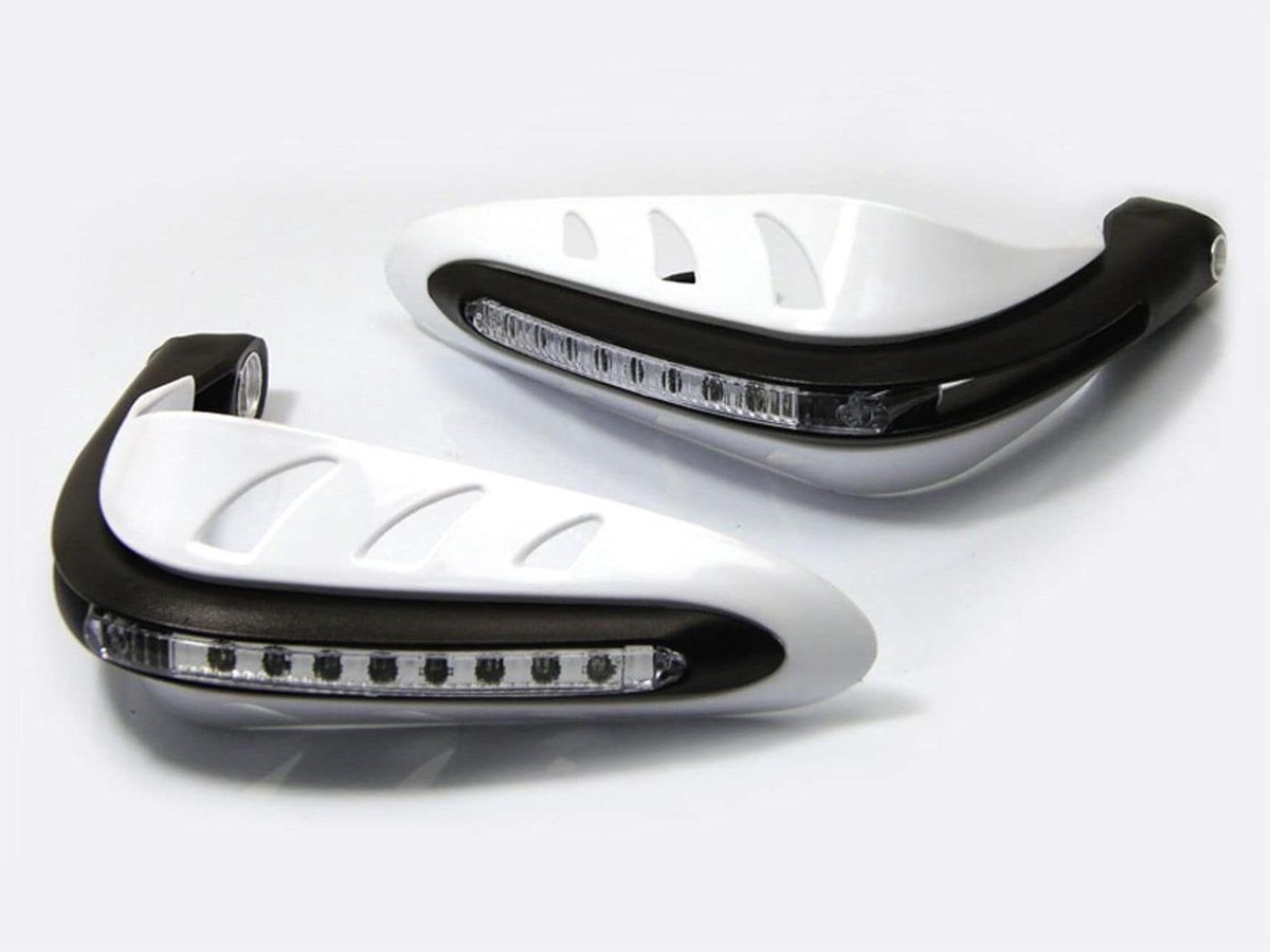 Motorhandbeschermers met led-dagrijlicht, winddeflector voor adventurefietsen, streetbikes, quads, ATV's, geschikt voor 22 mm stuur (2 stuks), wit