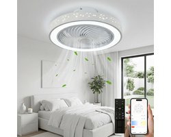 MUPOO modern plafondventilator met LED verlichting met wintermodus -App & Afstandsbediening- Ø 46cm - Stil DC Motor &6 windsnelheden- Sterrenhemel - Dimbaar&3 kleurtemperaturen - lamp ventilator plafond Voor Woonkamer & Slaapkamer - Wit