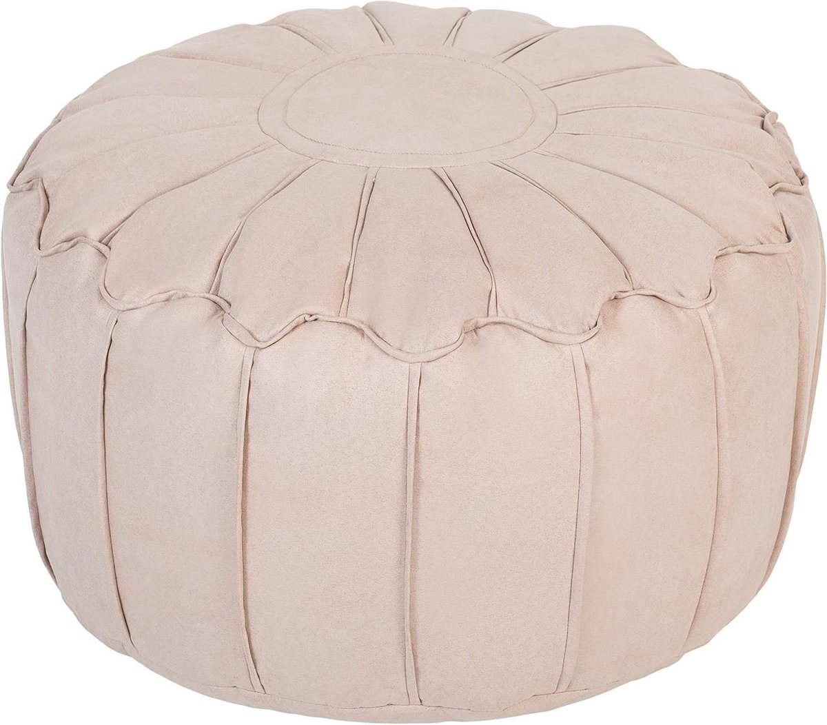 Voetenbank Poef - Ottomaan Zitzak - Woonkamer Decoratie - Marokkaanse Stijl - 48x28cm Rond - Creme