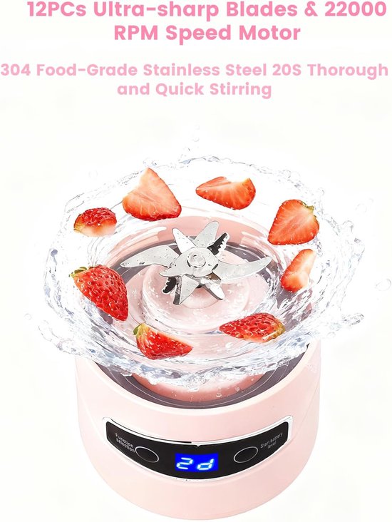 20Oz 600ml Grote Inhoud - Persoonlijke Draagbare Blender - Hoog Vermogen Draadloos - Voor Smoothies & Shakes - Roze — afbeelding 3