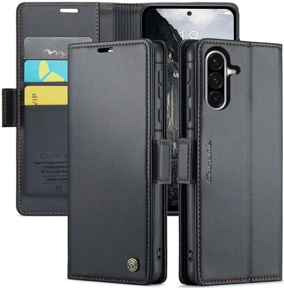 Hoesje geschikt voor Samsung Galaxy A36 - CASEME Litchi Texture Book Wallet Case - Zwart