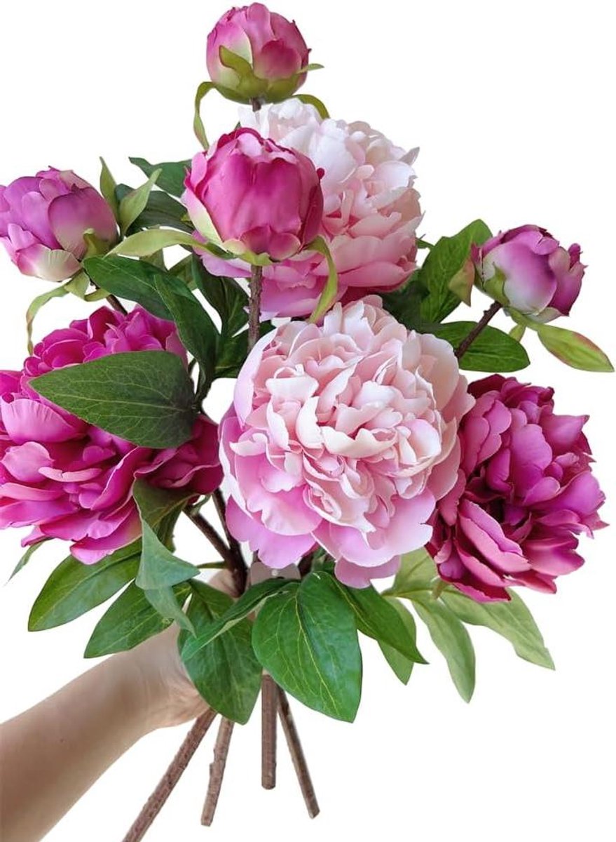 Kunstpioenen 4 stuks - Zijden bloemen neppioenen - Bruiloft decoratie - Natuurlijk en levensecht - 69 cm lengte - Roze