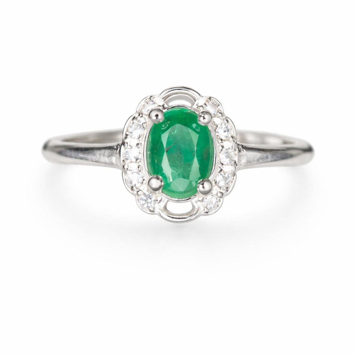 925 Sterling Zilveren Ring met Groene Smaragdlook Steen - Art Deco Damesring - Ringmaat 9 - Elegante Cadeauring