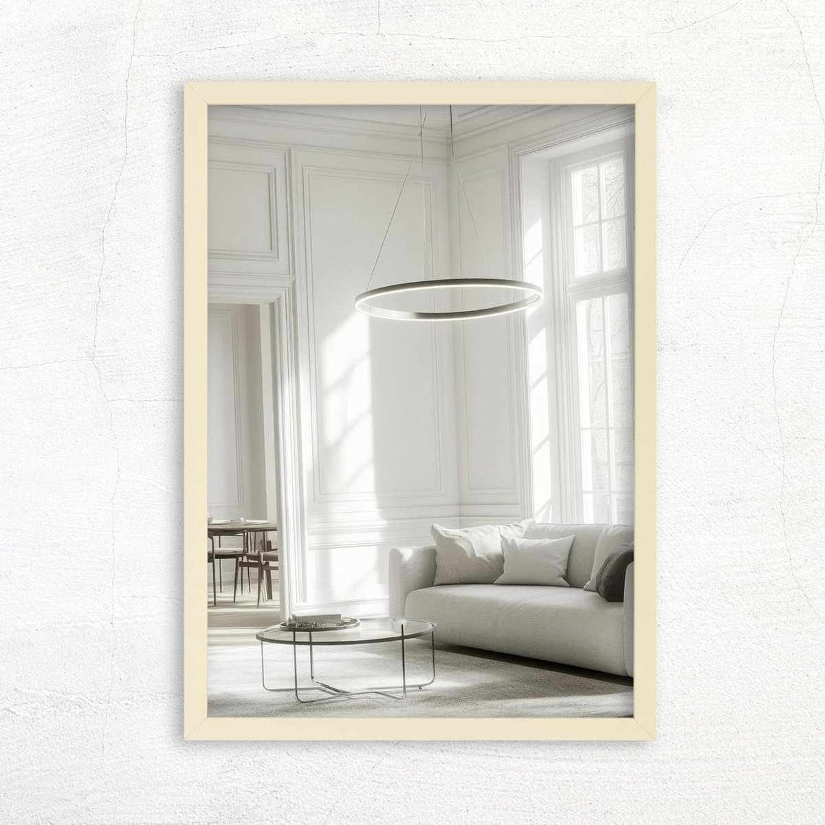 Wandspiegel met lijst - Decoratieve spiegel - Ruimte vergroten - Handgemaakt in Duitsland - 45x65 cm - Beige