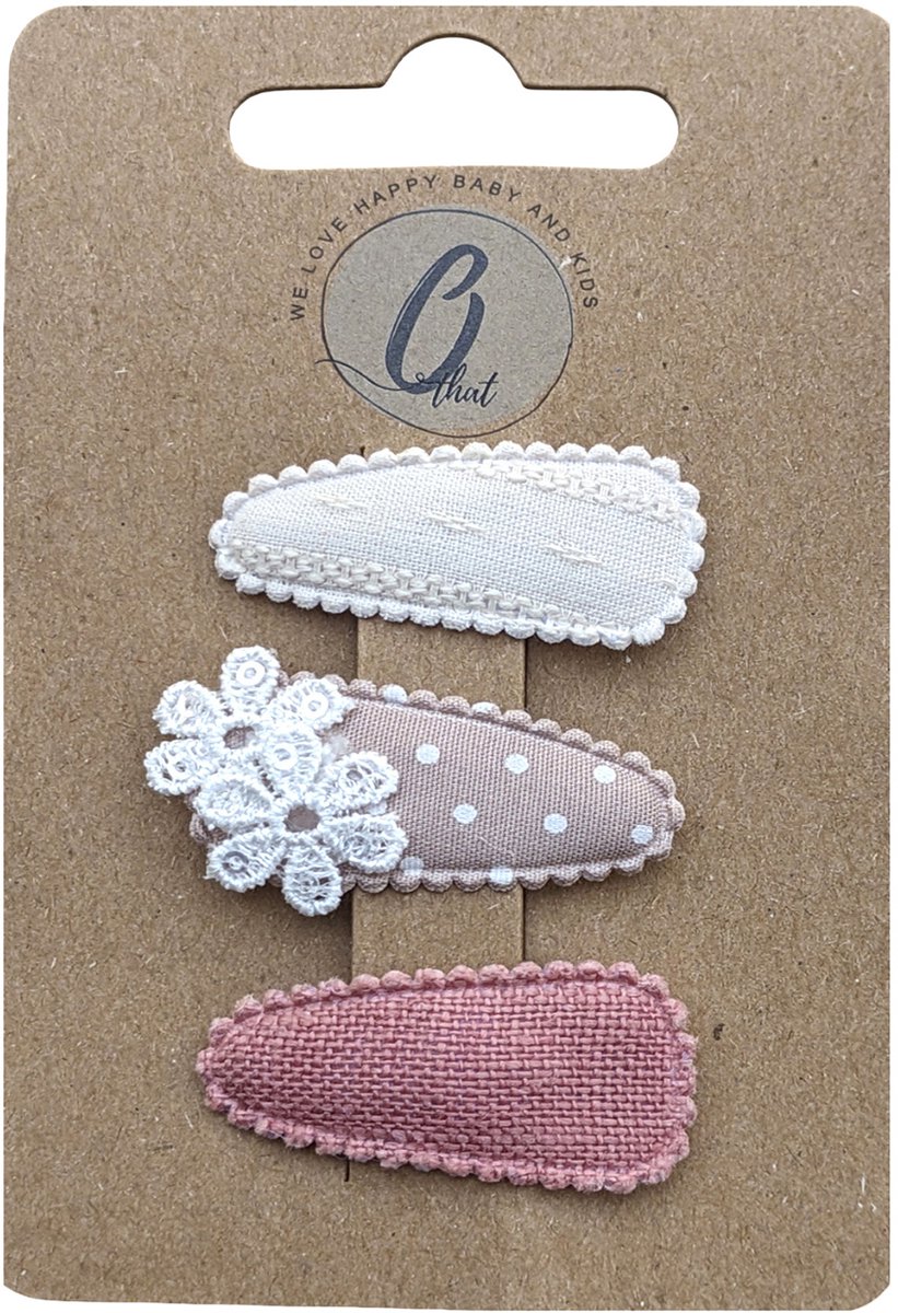 Ootje Kadootje Babyhaarclipjes - 3 Stuks - Wit/Nude/Pink