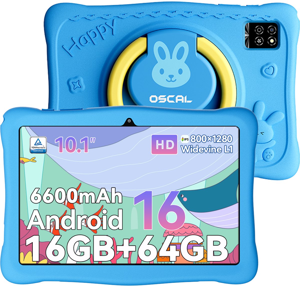 OSCAL KIDO2 - Tablet - Kindertablet - 8GB RAM - 64GB ROM - 10.1 inch - 6600mAh - Android 16 - Ouderlijk Toezicht App - Oogzorgmodus - Inclusief Beschermhoes - Blauw