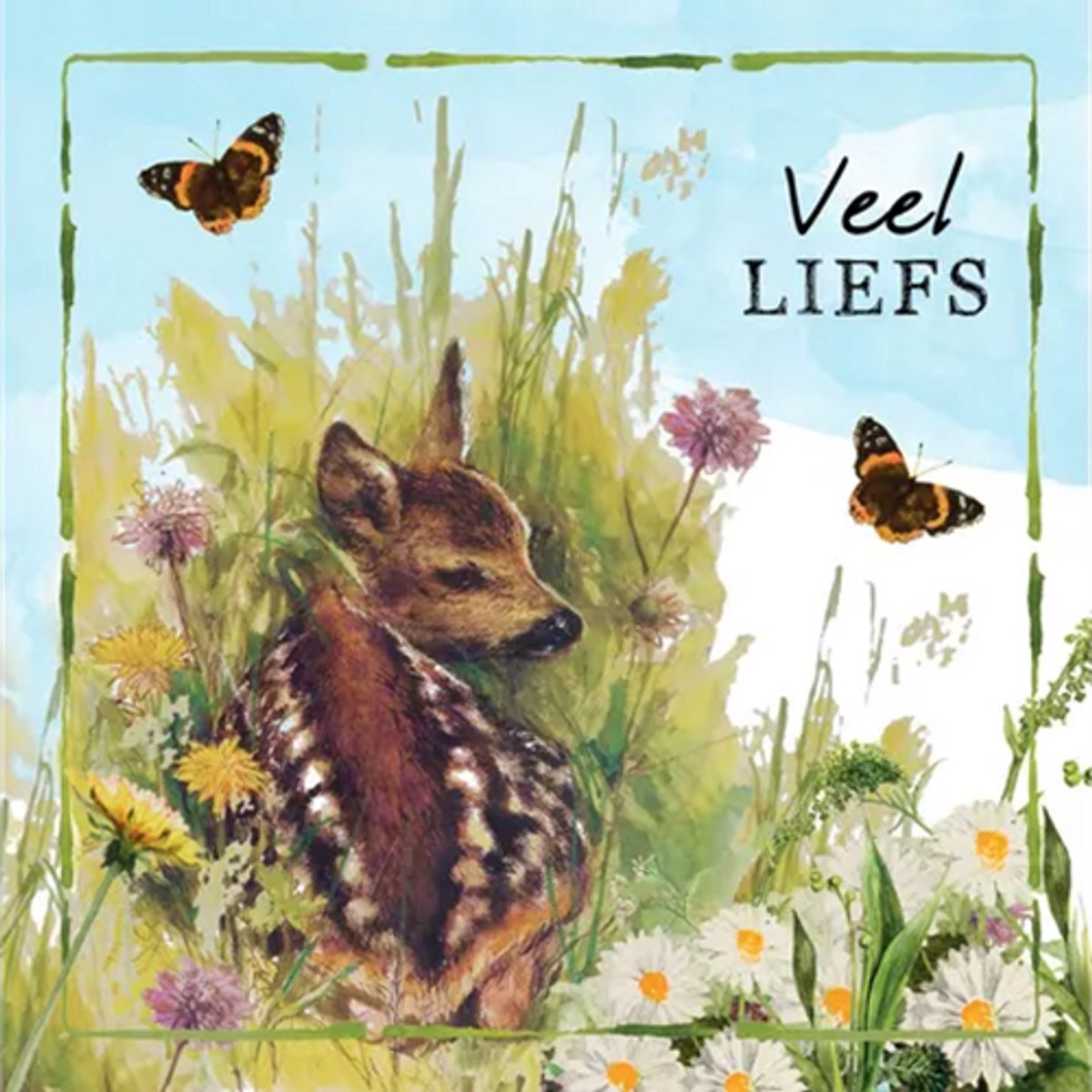 Rien Poortvliet Wenskaart Veel Liefs – Jong Hertje – 13,5 x 13,5 cm