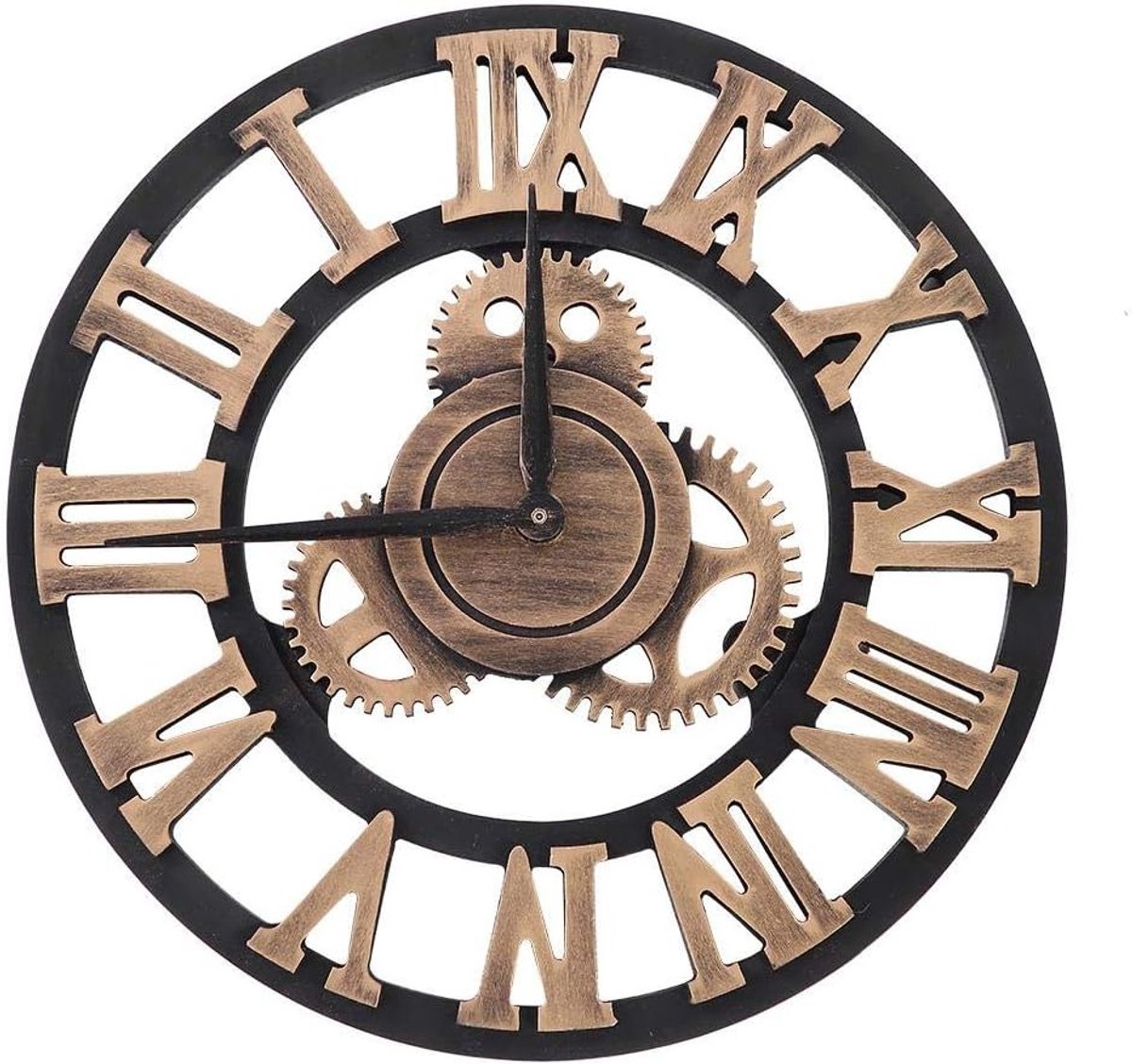 Houten en Metalen Wandklok Vintage 3D Garland, Stille Decoratieve Klok voor Woonkamer, Slaapkamer en Kantoor (30 cm Goud)