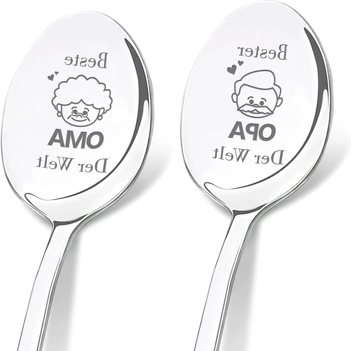 2 Stuks Koffielepels Met Gravure Voor Grootouders, Unieke Cadeaus Voor Oma En Opa, Verjaardag En Jubileum Cadeaus, Roestvrij Staal, Betekenisvolle Geschenken