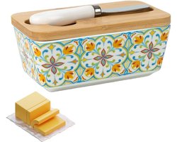 Grote Porseleinen Botervloot met Houten Deksel en Botermes, Multifunctionele Botervloot voor Keuken en Huishouden, Ideaal voor Versheid en Presentatie