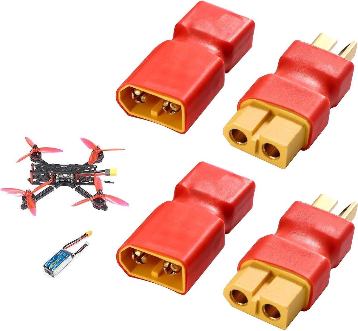 4 stuks XT60 Female naar Male T-adapter, connectoren voor RC vliegtuigen en LiPo-batterijen, ideaal voor ESC en modelbouwtoepassingen