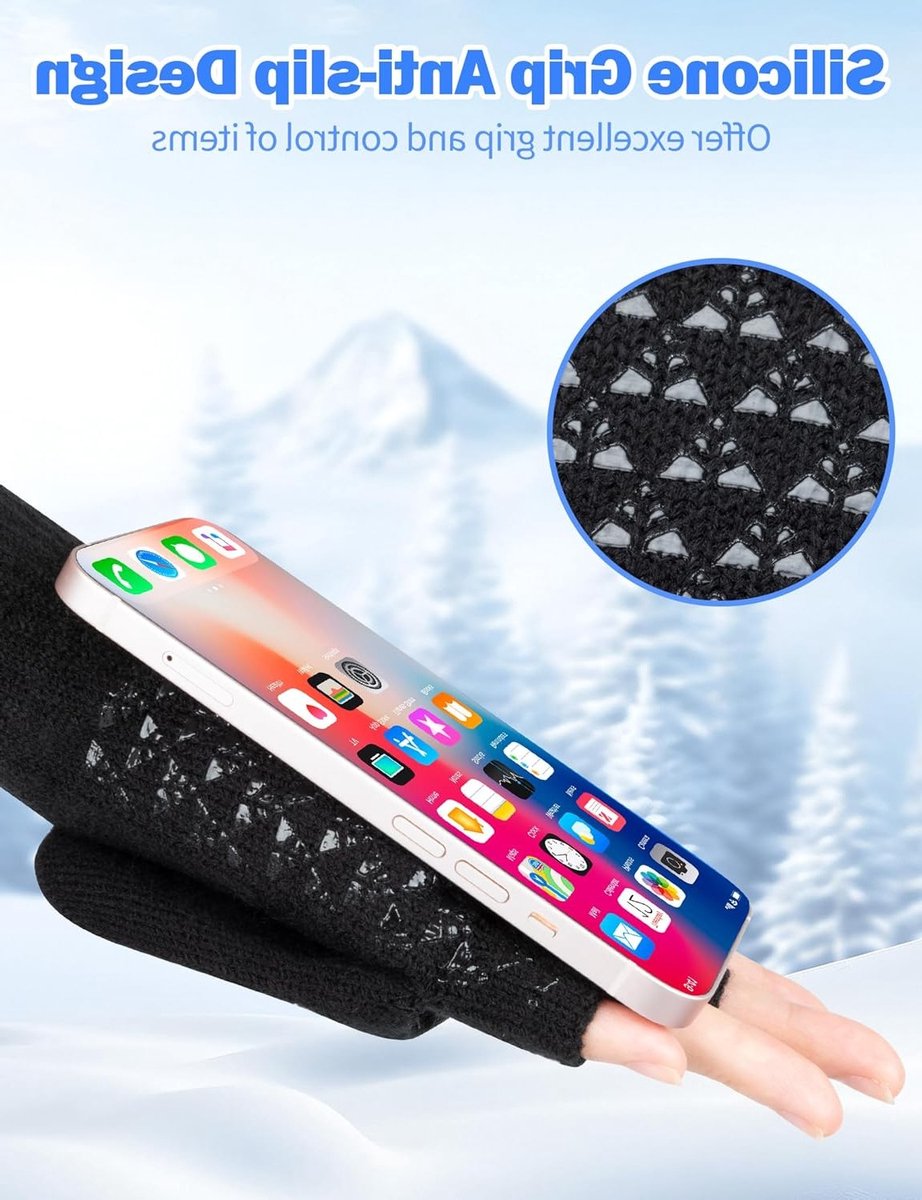 Reversible anti-slip winterhandschoenen, gebreide thermische wanten, halfvingerhandschoenen voor mannen en vrouwen, ideaal voor fietsen, skiën, autorijden en smartphonegebruik