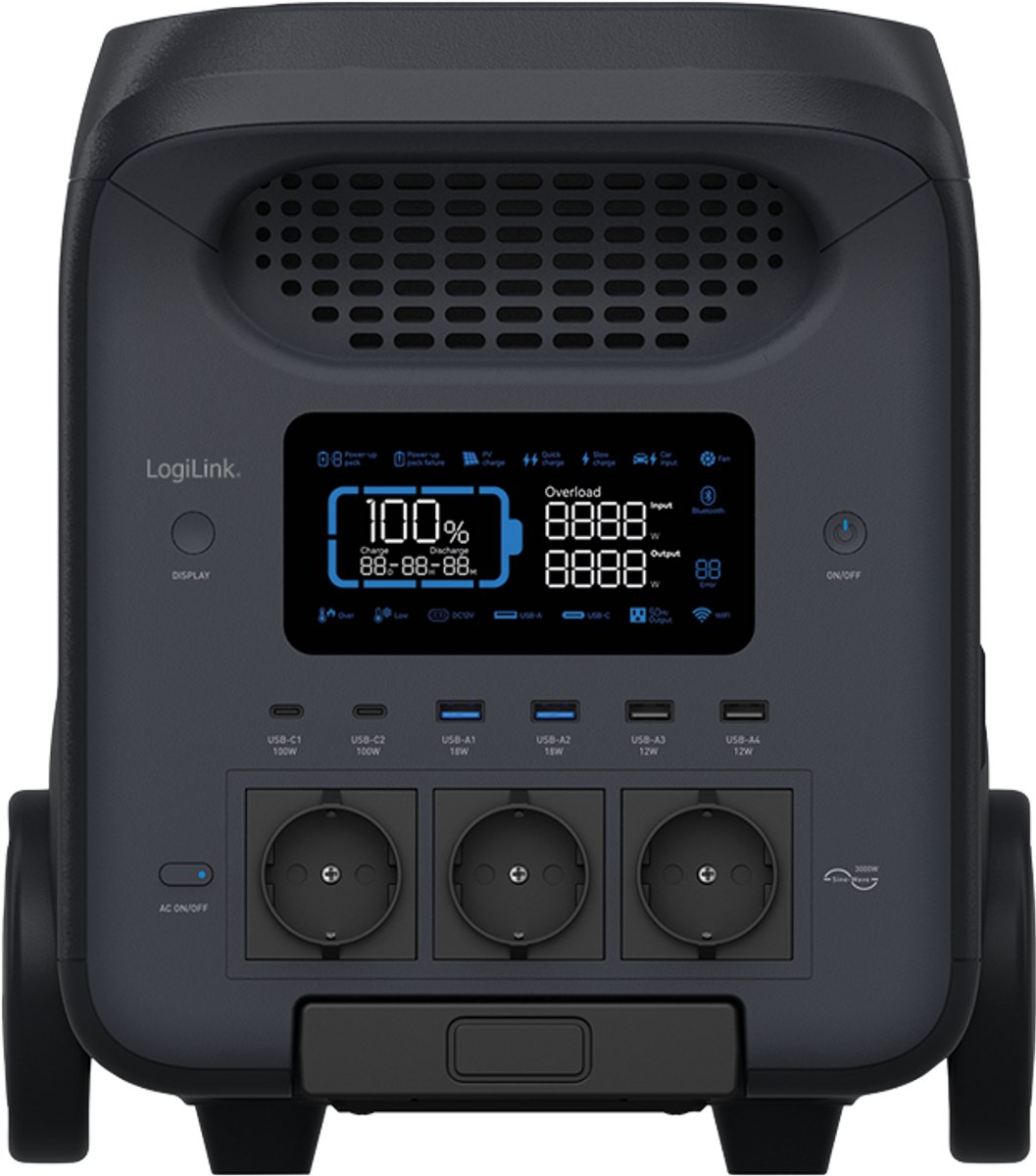 LOGILINK Professional Draagbare powerbank, 3000 W, LiFePO4-batterij, compatibel met Tuya, zwart – foto 3