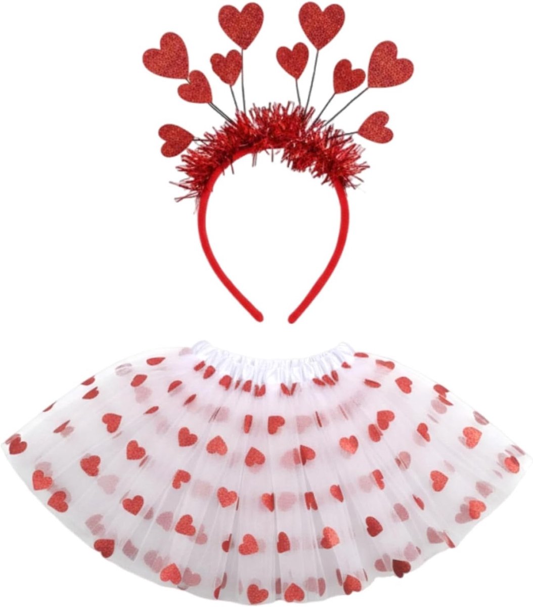 Carnaval Kostuum voor Vrouwen met Tutu Rok en Rode Hart Haarband - Perfect voor Feestjes en Cosplay