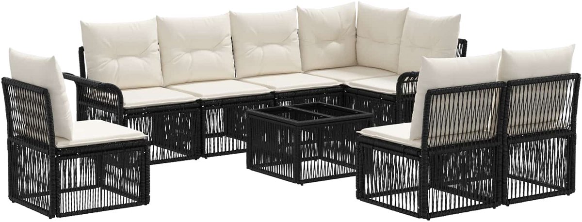 vidaXL - Tuinbank - Set - 9 - pcs - Zwart - poly - rattan