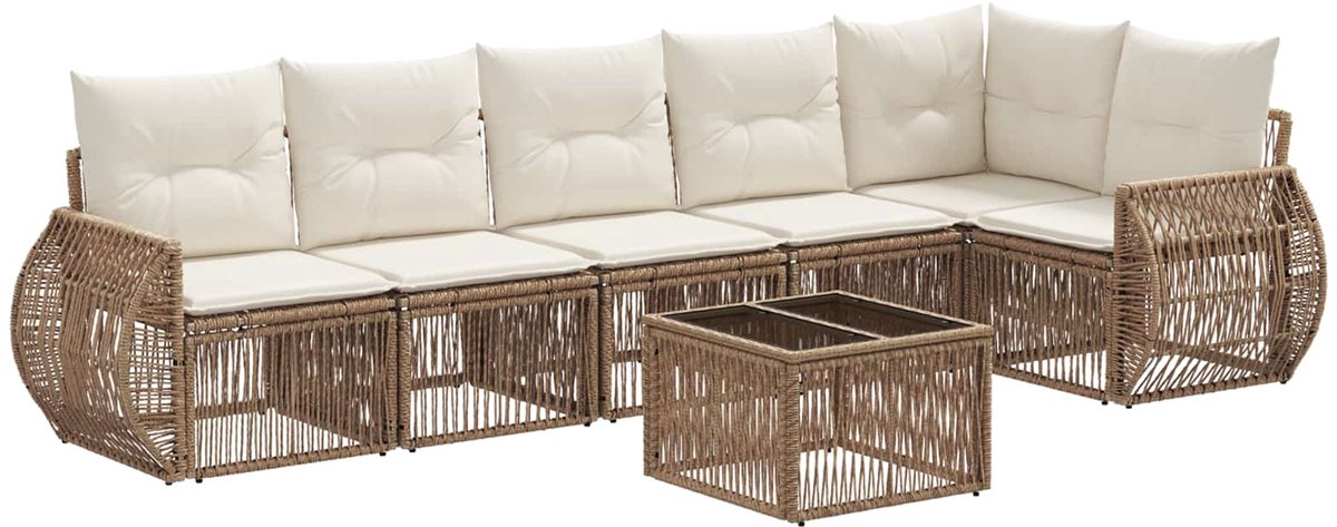 vidaXL - Tuinbank - Set - 7 - pcs - Beige - en - Crème - Wit - poly - rattan