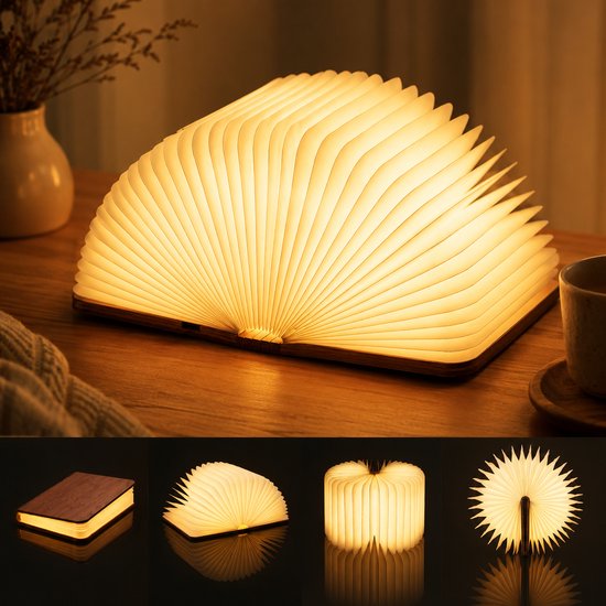 Boeklamp van Rood Walnoothout - USB Oplaadbare Boekenlamp - Nachtlampje voor Kinderkamer, Baby en Slaapkamer - Sfeerlamp