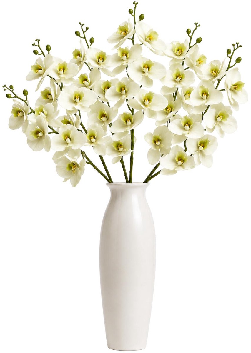 Bellatio Design Kunstbloem Orchidee Bora - 6x - wit - 108 cm - losse stelen - kunst zijdebloemen - Phalaenopsis