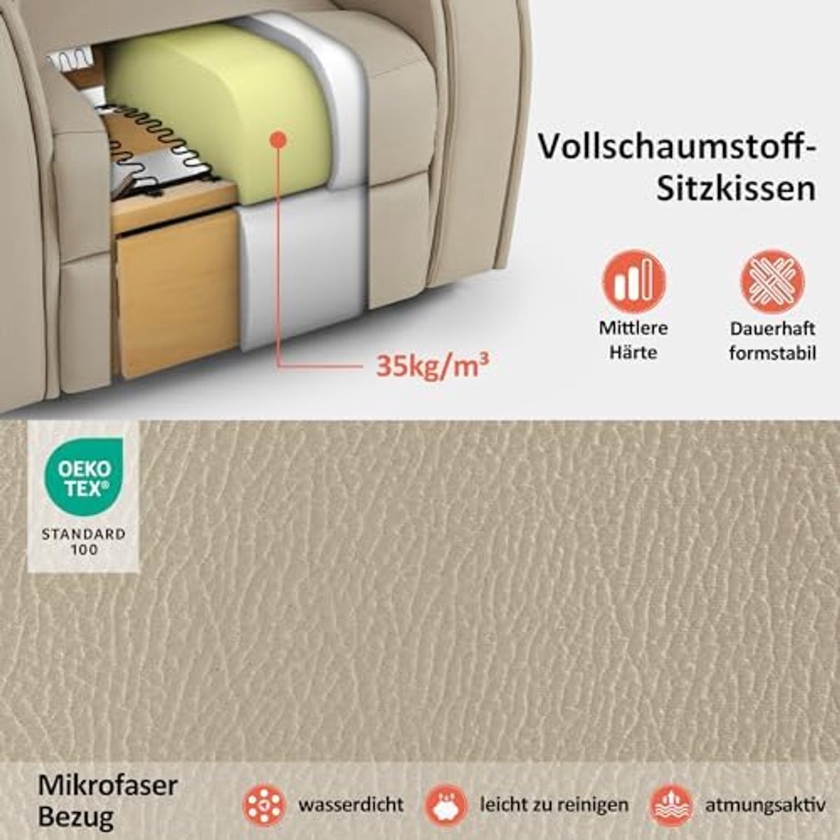 MCombo Elektrische Relaxfauteuil met Sta-op Hulp - Massage & Verwarming - 145° Ligfunctie - Verborgen Bekerhouders - Beigebruin Microvezel – foto 5