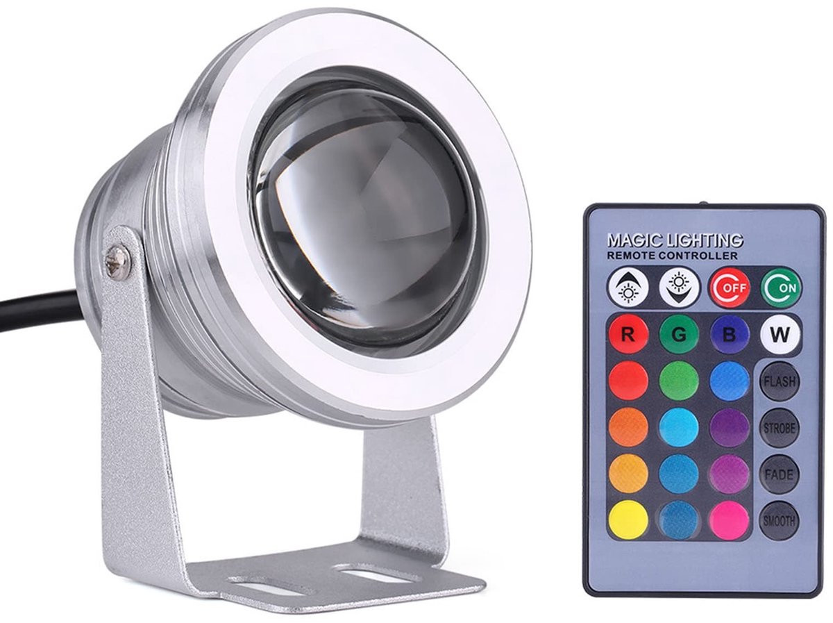 Allecto - Onderwater LED Spotlight - RGB - Draadloze Besturing - Superhelder - Waterdicht - Geschikt voor Boot en Tuin - 10 W