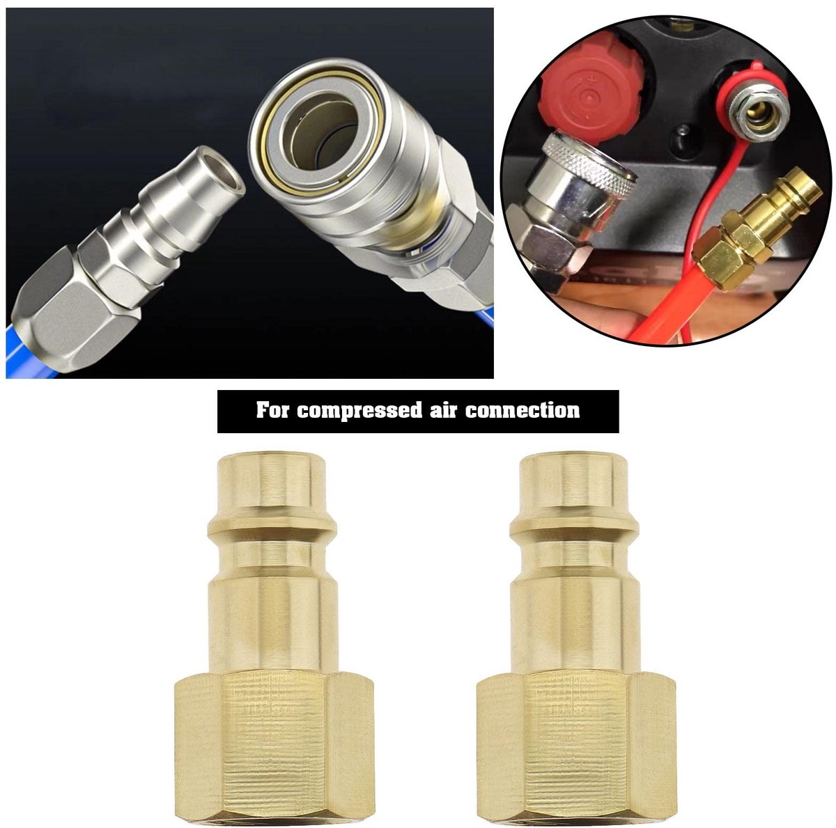Dailygoody - Perslucht Plug - Messing - 2 Stuks - 1/4 Inch Binnendraad - Universele Aansluiting - Geschikt voor Luchtcompressor – foto 2