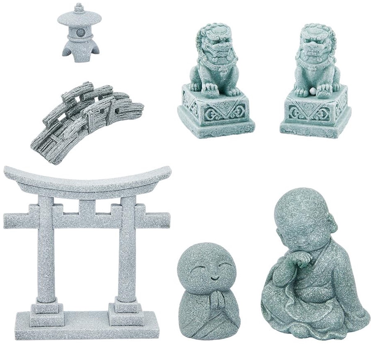 Dailygoody - Tuinbeeld Pagode Leeuw - 7 Stijlen - Decoratief Ornament - Miniatuur Formaat - Japanse Pagode Beeldjes - Geschikt voor Buiten - Landschap...