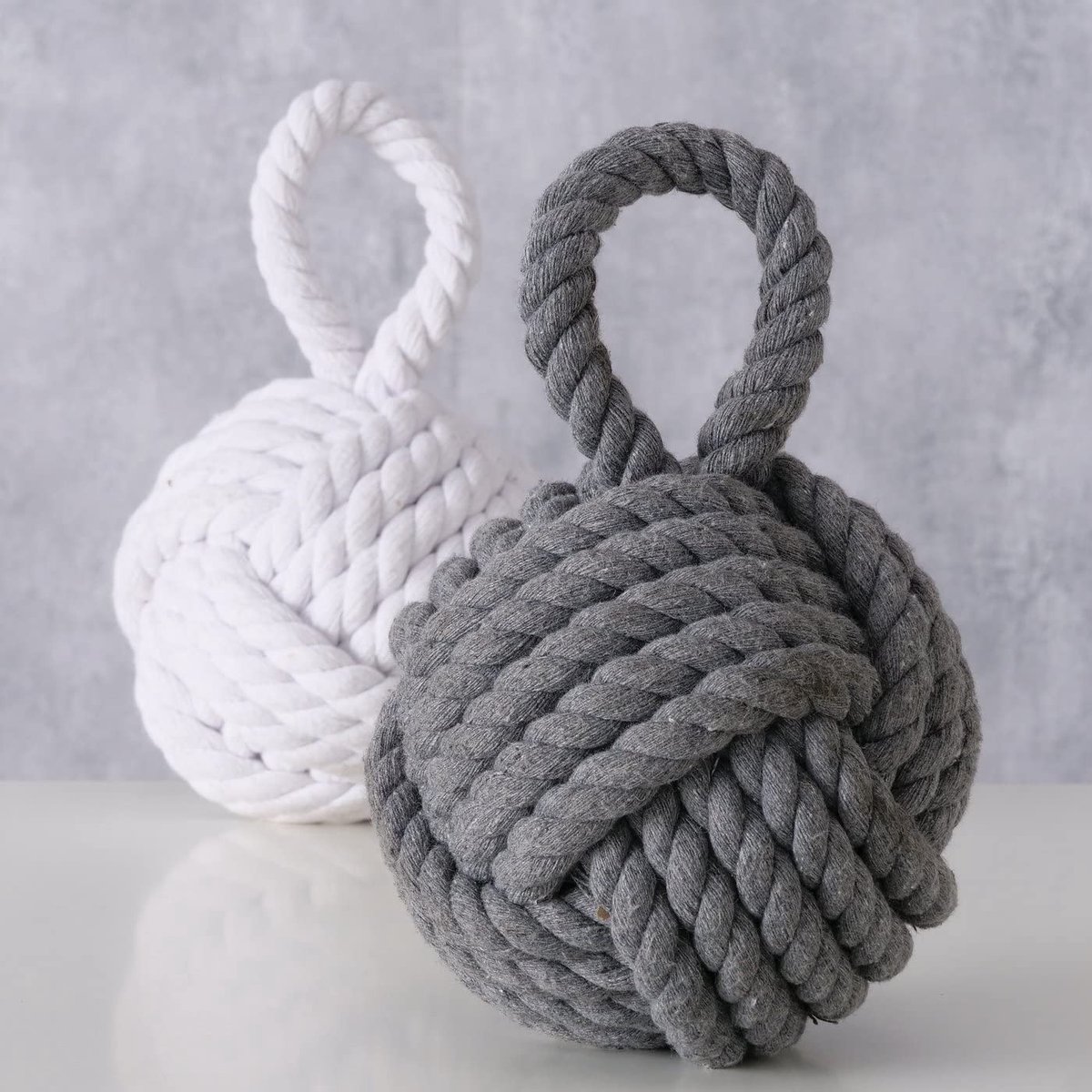 Dailygoody - Deurstopper set - Deurstopper jute - Stijlvol en functioneel - Wit/grijs - Zware deurstopper - Perfect voor elk interieur - 2 stuks