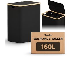 Avela Wasmand 3 vakken met deksel - 160L - Zwart - Wassorteerder