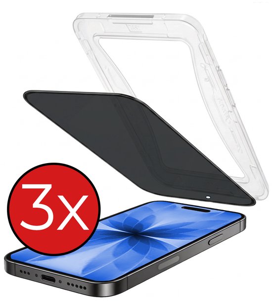 Protection d'écran de confidentialité - 3 Pièces - Compatible avec Apple iPhone 17 - Avec kit d'installation - Verre de protection - Anti-espion - Verre flexible - Verre trempé - Protection d'écran