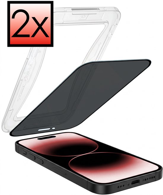 Protection d'écran - 2 pièces - Compatible Apple iPhone 14 Pro - Avec kit d'installation - Anti-espion - Verre de protection - Verre flexible - Verre trempé - Protection d'écran - Cadre de montage inclus - Couverture de protection hybride flexible