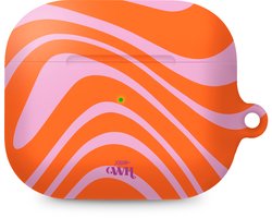 xoxo Wildhearts hoesje geschikt voor Airpods Pro 1 / Pro 2 - Boogie Wonderland Orange - Ook als telefoonhoesje verkrijgbaar - case geschikt voor Airpod Pro (2) - koptelefoon case - Beschermhoes met golvende print - golven - oranje/roze