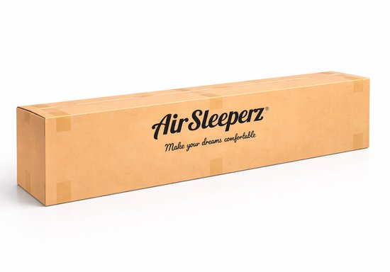 Een lange kartonnen doos van Air Sleeperz met het logo.