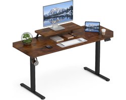 Elektrisch Verstelbaar Bureau 160×60 cm – Hoogte Verstelbaar 73-118 cm – Sta Zit Bureau Met Vaste Monitor Verhoger – Belastbaar 80 kg