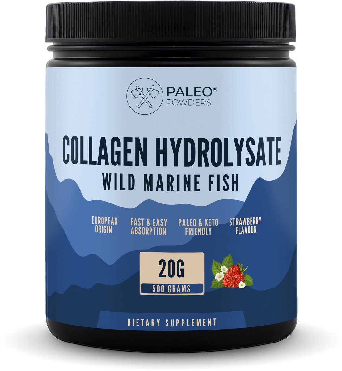 Paleo Powders – Collageen Hydrolysaat – Wild Gevangen Vis – Aardbei – 500 gram