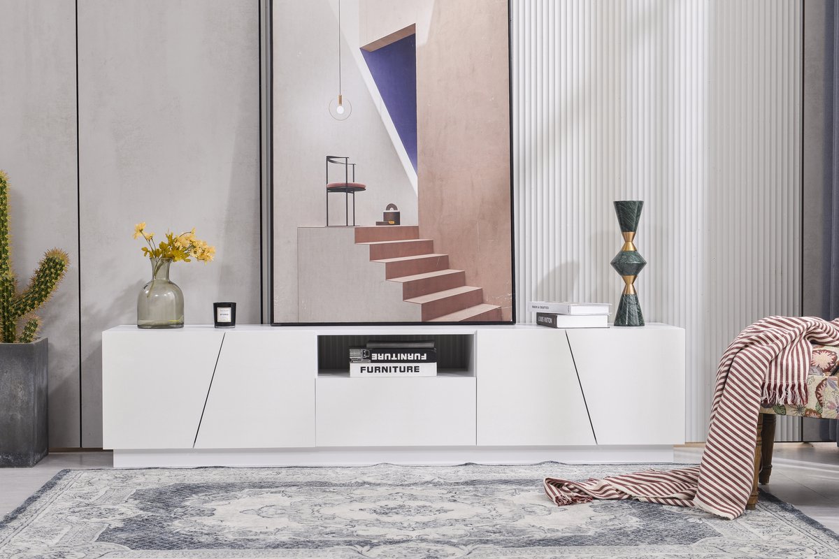 REDOM - Tv-Meubel - Onregelmatig Paneelontwerp - Modern - Voor Woonkamer - MDF - Wit - 170 X 42 X 37 Cm