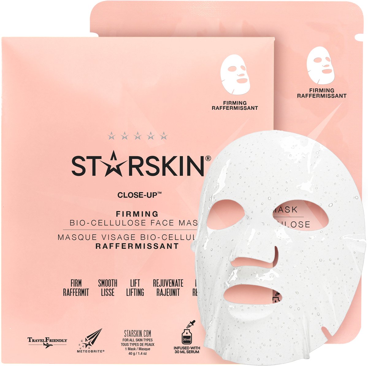 STARSKIN® Close Up – Gezichtsmasker / Sheet Mask – Verstevigend, Hydraterend & Anti-Aging – Korean Skincare voor alle huidtypen met Serum van Bio-Cellulose, Adenosine & Hexapeptide-10