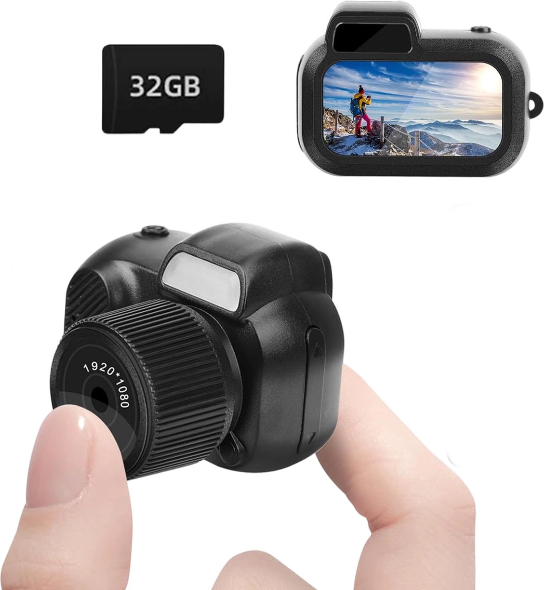 Camera - Digitale camera - Mini-digitale camera - 1080p 8MP - 32GB SD-kaart - 8 creatieve filters - 100 min. batterijduur - Schattig - Te gebruiken als decoratie, voor op reis of voor opnames; ook leuk als cadeau - Zwart