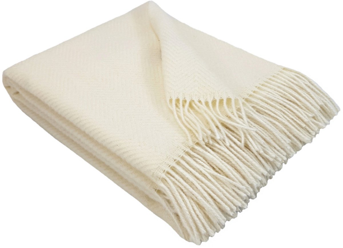Wollen Plaid - HELSINKI - Creme (140x200cm) 100% Wol - Plaids.shop®