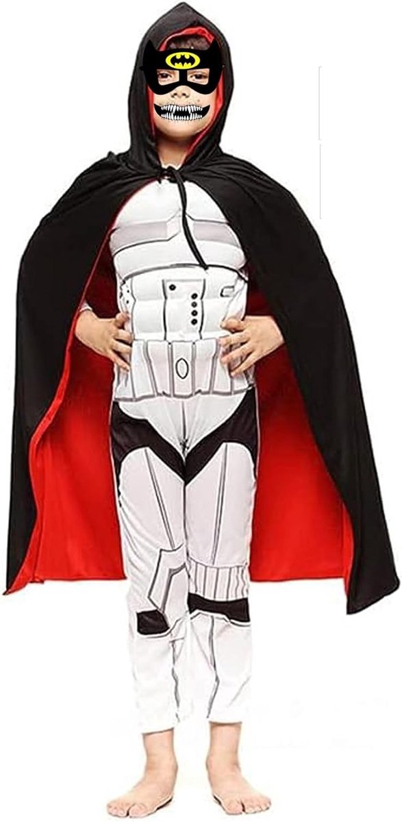 Vampier Cape met Gezichtsmasker en Tattoo Stickers voor Halloween, Rood Zwarte Cape met Kap voor Feestjes en Kostuums