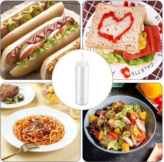 Dailygoody - Plastic Knijpfles - Sausfles Dispenser - Lekvrij en BPA-vrij - 500ml - Transparante Flessen - Voor Sauzen en Specerijen - Set van 3 — afbeelding 4