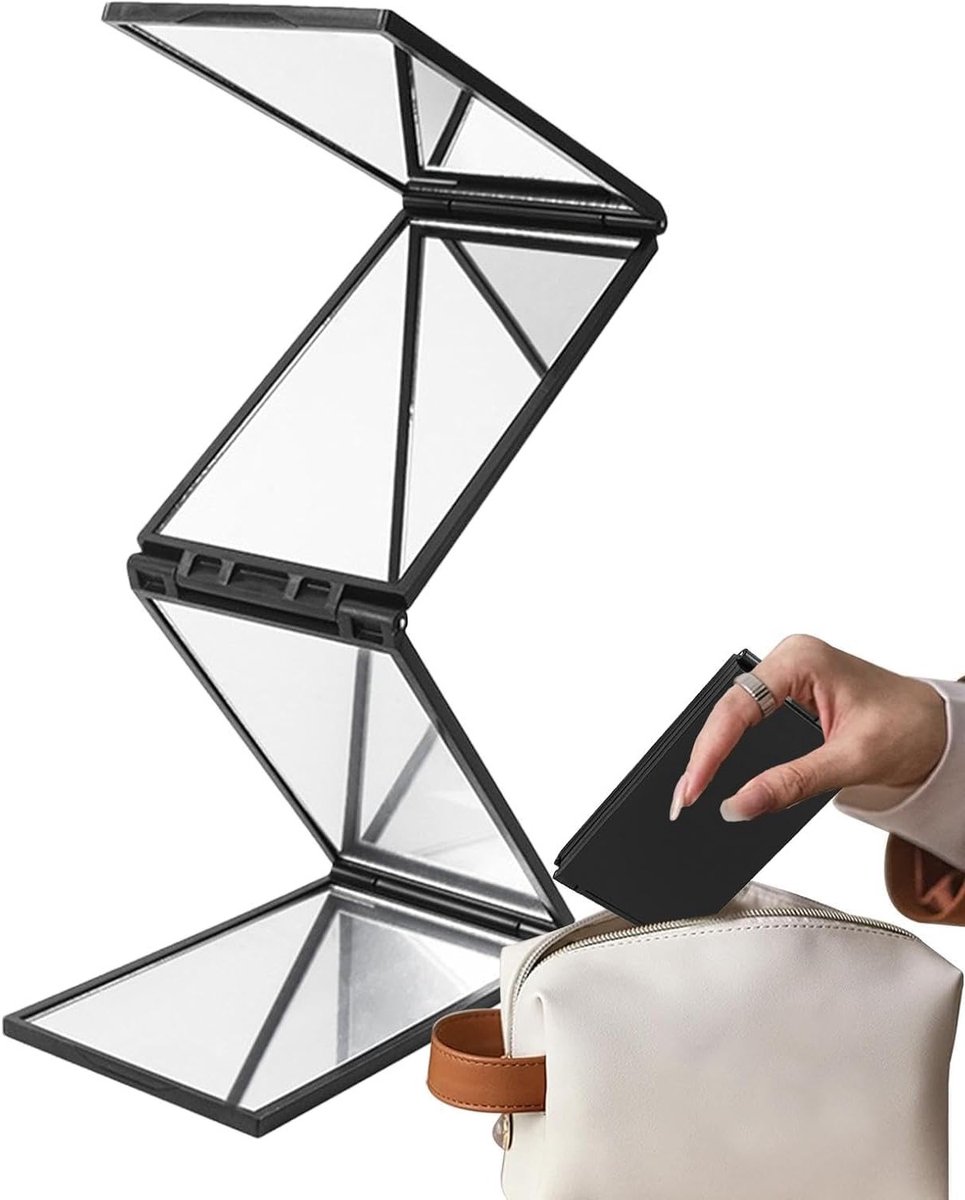 Draagbare 360 Graden Spiegel, Vouwbare 4-Zijdige Spiegel, Hoge Resolutie, Deformatie-vrije Pocket Spiegel voor Make-up en Hairstyling