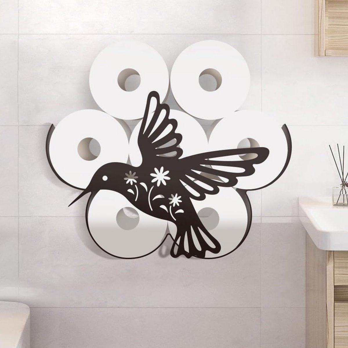 Decoratieve Toiletpapierhouder met Kolibrie Design, Vrijstaande Organizer voor 8 Rollen, Ideaal voor Badkamer en Opbergruimte