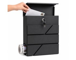 VALEVO® brievenbus Hangend - Postbus met Slot en Krantenvak - Waterdichte Mailbox - Zwart