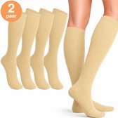 Chaussettes de compression Alyze - 2 paires - Taille 41-46 - Haute - 20-30 mmHg - Chaussettes pour hommes & femmes - Médicales - Neuropathie - Bas de contention - Diabète - Circulation, Course à pied, Avion, Lit - Nude