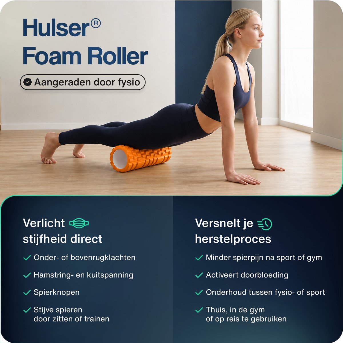 Hulser Foam Roller 33 cm – Massage roller – Fitness en Yoga foamroller – Oranje – Met digitale startgids - Voor triggerpoint massage - Grid Trigger thumbnail 2