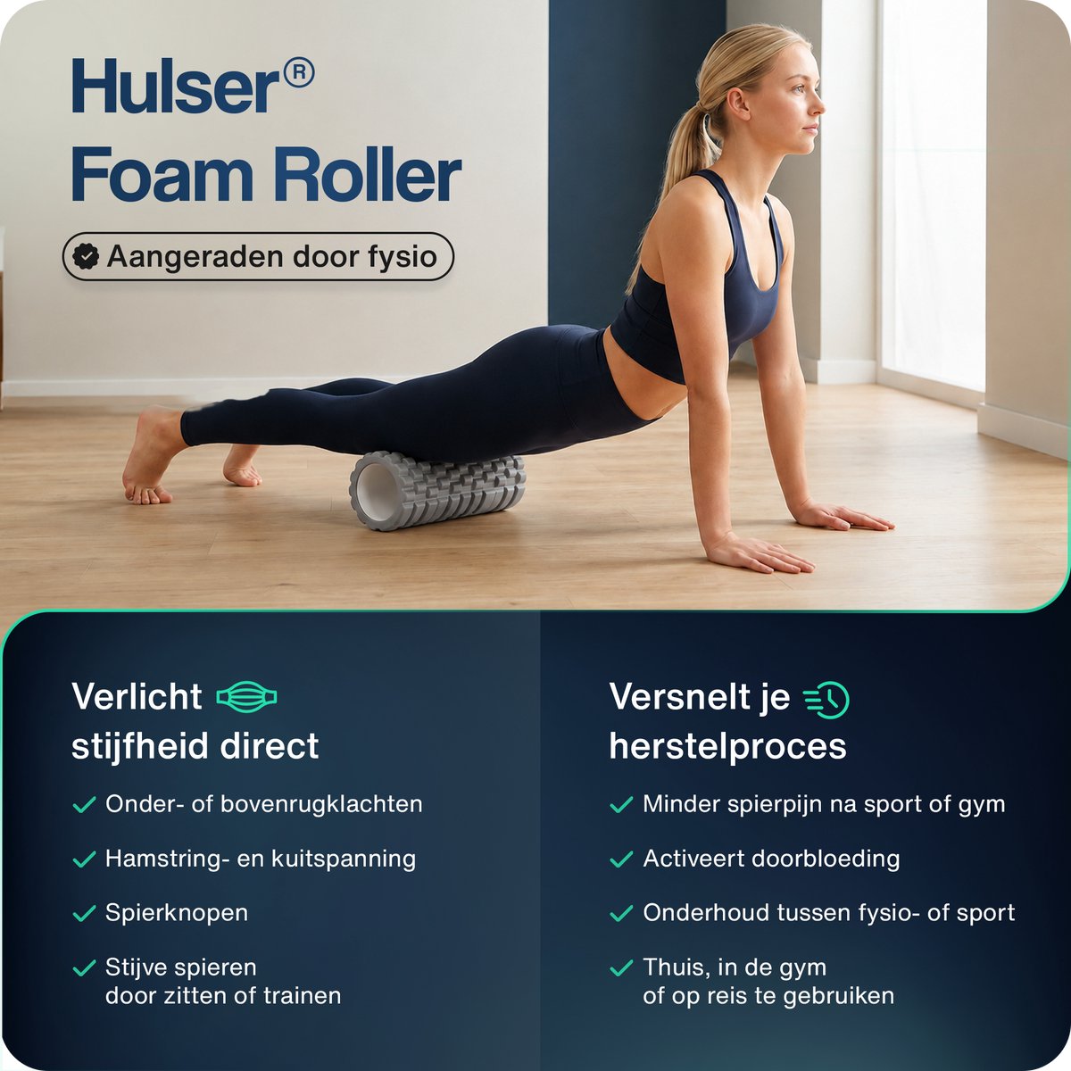 Hulser Foam Roller 33 cm – Massage roller – Fitness en Yoga foamroller – Grijs – Met digitale startgids - Voor triggerpoint massage - Grid Trigger thumbnail 2