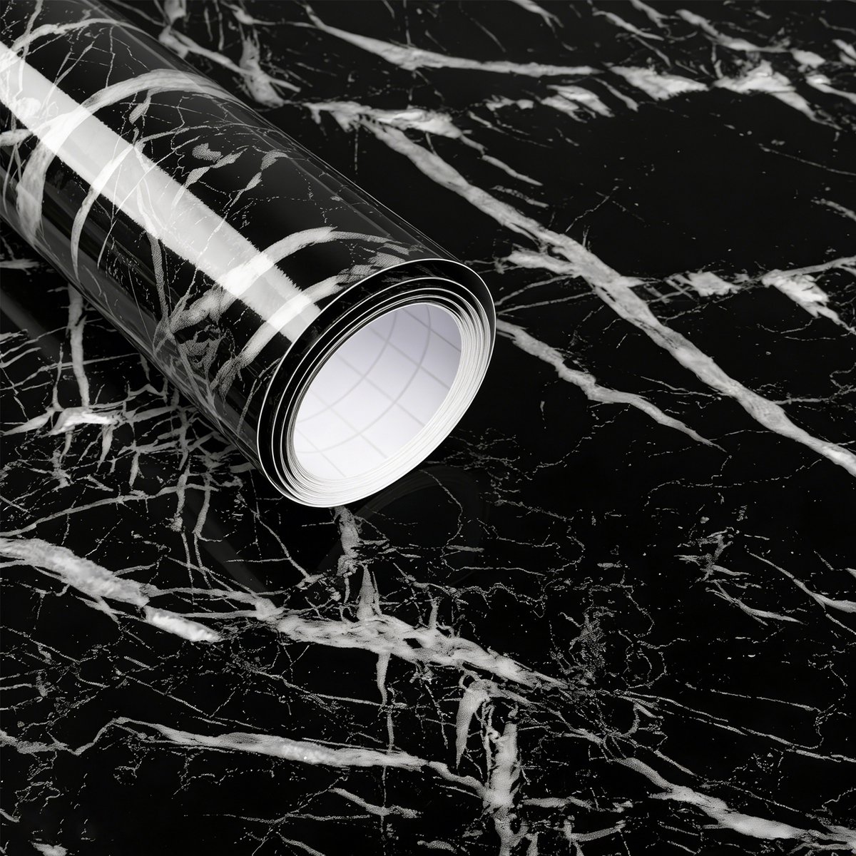 Lemlit Zelfklevende Meubelfolie 45 cm x 10 m - Waterdichte PVC - Muurstickers voor Aanrechtblad Kast Tafel en Vensterbank-Luxe Marmerlook Wanddecoratie - Zwart