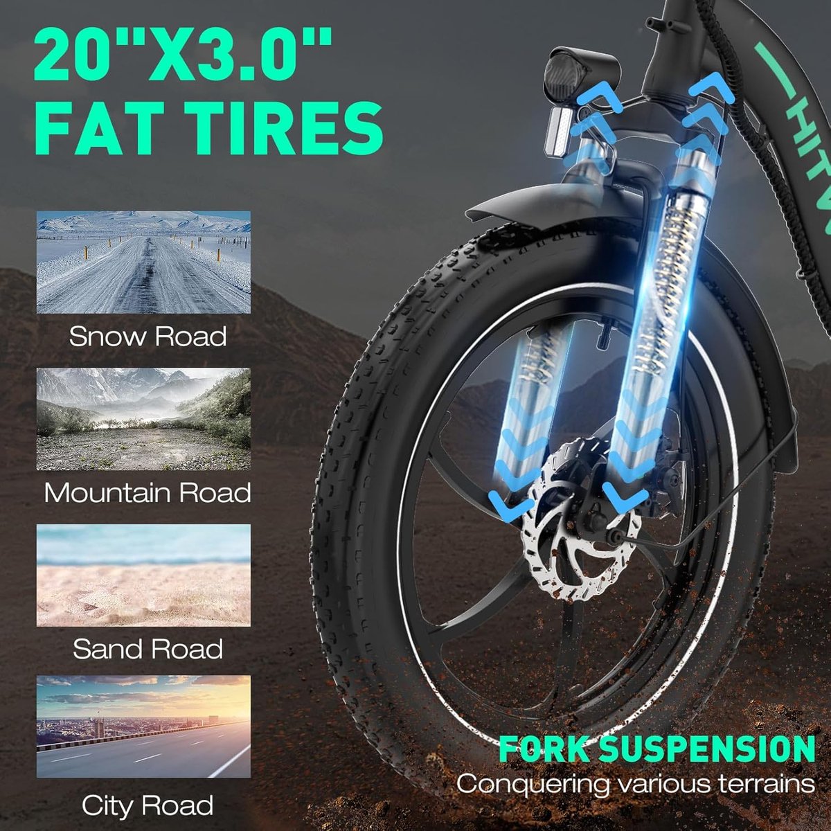 Hitway Elektrische Fiets BK6SL - 20*3.0 Inch Fat Tire City Commuter EBike met Afneembare 36V 13Ah Lithium Batterij - Opvouwbaar Mountain E-Bike met 250W Motor – foto 3